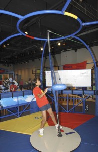 A child using a sailboard simulator at the Lemelson Center