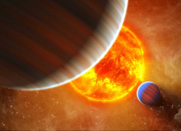 Image right: An artist's conception of the extrasolar planetary system around the star Kepler-9. Astronomers have discovered an earth-sized planet in this system. (Photo courtesy NASA, Kepler, T. Pyle)