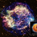 Image right: This composite image shows an X-ray and optical view of Cassiopeia A, a supernova remnant in the Milky Way Galaxy about 11,000 light years away. (X-ray: NASA/CXC/ Southampton/W. Ho et al.; Illustration: NASA/CXC/M.Weiss)