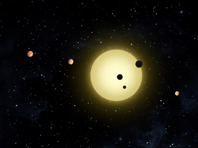 Image right: An artist's conception of the Kepler-11 system of six planets. (Image NASA/Kepler)