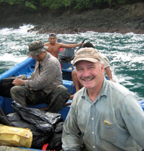 David Roubik, STRI staff scientist, making the crossing from mainland Panama to Panama’s Coiba Island.