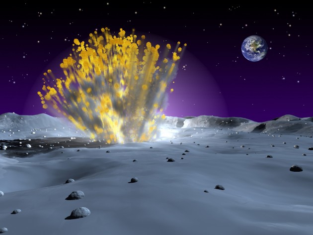 An artist's rendering of a small but powerful meteor strike on the Moon. (Steve Roy, Marshall Space Flight Center) 