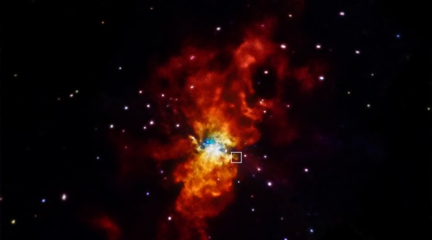 Chandra data is being used to help determine what caused SN 2014J to explode. Astronomers first spotted SN 2014J in the M82 galaxy on January 21, 2014, making it one of the closest supernovas discovered in decades. SN 2014J is a Type Ia supernova, an important class of objects used to measure the expansion of the Universe. The non-detection of X-rays from Chandra gives information about the environment around the star before SN 2014J exploded.
(Image by NASA/CXC/SAO/R.Margutti et al)
