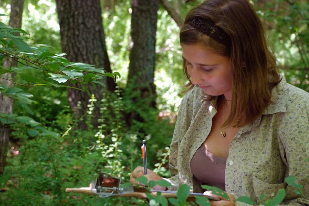 A student records data at a research plot in U-M’s Edwin S. George Reserve northwest of Ann Arbor. (Photo by Dale Austin)