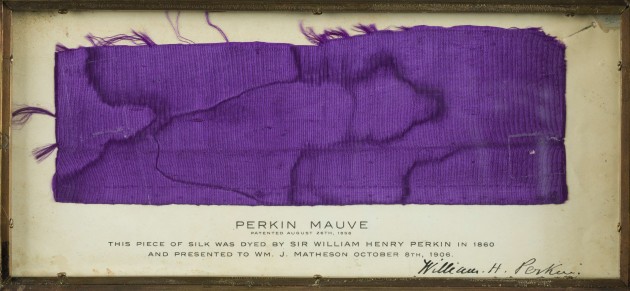 1860 sample of “Perkin Mauve” dyed silk