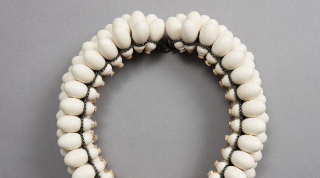 Desert Necklace, 1995; Designed by Peter Hoogeboom (Dutch, b. 1961); slip cast and glazed ceramic, silver, cork. From the Susan Grant Lewin Collection, Cooper Hewitt, Smithsonian Design Museum.
