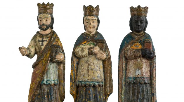 Wooden figurines depicting the Three Kings. Crafted around 1900 by a member of the Rivera family in the town of Morovis, Puerto Rico. (Courtesy of the National Museum of American History)