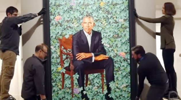 Installation of the Obama portraits