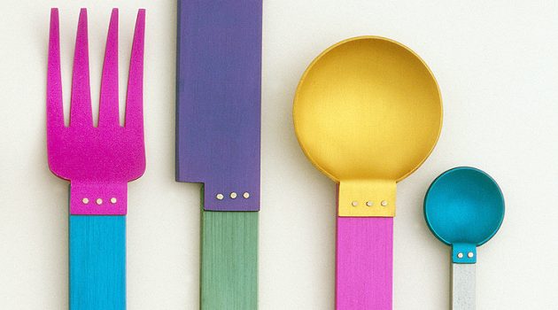Signature Collection: Picnic Flatware Place Setting (New York, New York, USA), 1986; Designed by David Tisdale (American, b. 1956); Anodized aluminum; Knife: 20.5 x 2.4 x 0.5 cm (8 1/16 x 15/16 x 3/16 in.); Museum purchase from Eleanor G. Hewitt Fund, 1986-94-1/3,10; Photo: © Smithsonian Institution