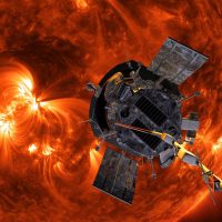An artistic rendering of the Parker Solar Probe in the sun’s corona. (Image courtesy NASA / Johns Hopkins)