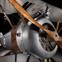 WWI Sopwith Camel fighter donated by Javier Arango on exhibit at the National Air and Space Museum's Steven F. Udvar-Hazy Center.